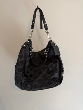 Coach Black Signature Jacquard Hobo Bag